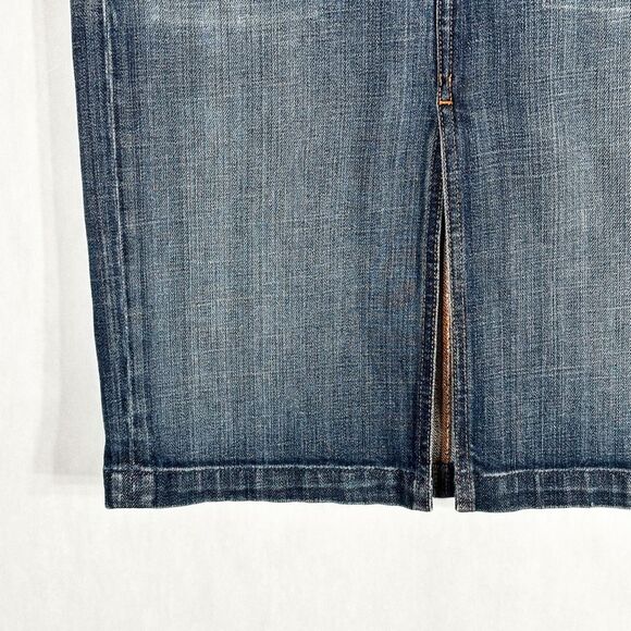 Citizens of Humanity Size 27 Denim Skirt Sophia Knee Length Y2K Front Slit‎ 618 - Picture 3 of 13